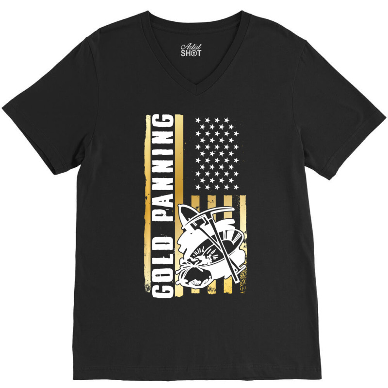 Limited Edition American Flag Gold Panning Gold Miner Treasure Hunting V-Neck Tee by Bostic Walling | Artistshot