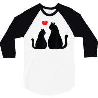 2 Cats Loving Each Other With Heart Feline Graphic T Shirt 3/4 Sleeve Shirt | Artistshot