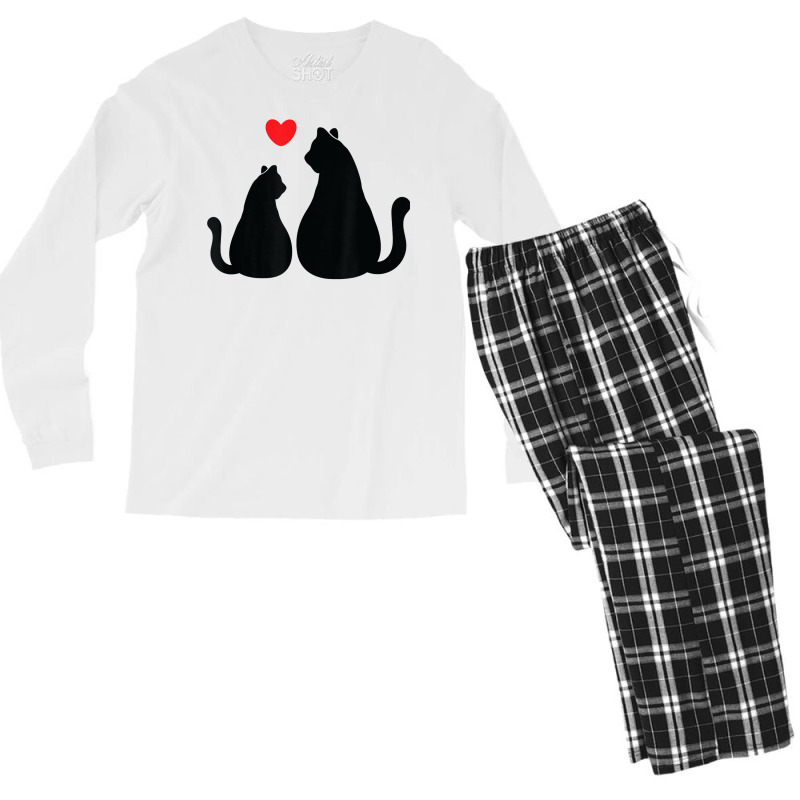 2 Cats Loving Each Other With Heart Feline Graphic T Shirt Men's Long Sleeve Pajama Set | Artistshot