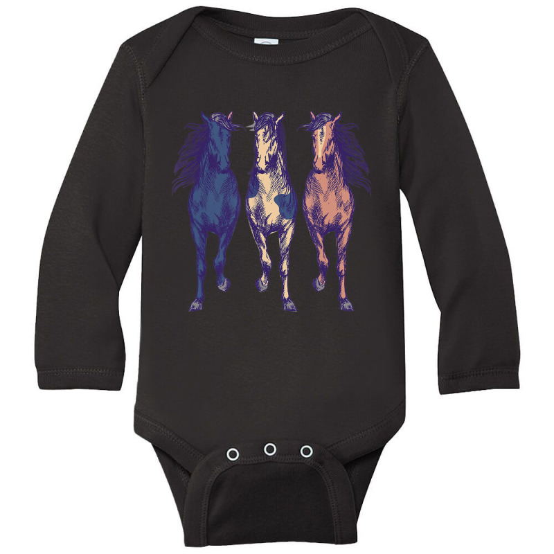 Limited Edition 3 Wild Horses Running Around Horse Art Long Sleeve Baby Bodysuit by Sperry Duval | Artistshot