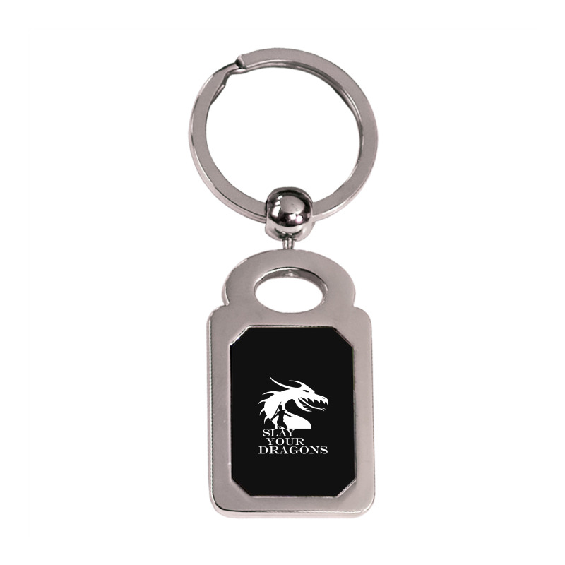 Slay Your Dragons Silver Rectangle Keychain | Artistshot