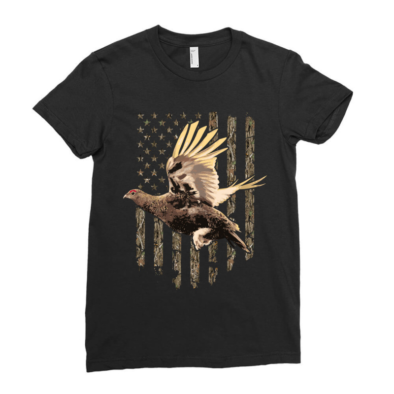 Trending Grouse Hunting Game American Flag Tree Camouflage Hunter Ladies Fitted T-Shirt by Bostic Walling | Artistshot