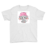 129328439 Cute Cartoon Elephant In A Pink Panama Hat Isolated On A Whi Youth Tee | Artistshot