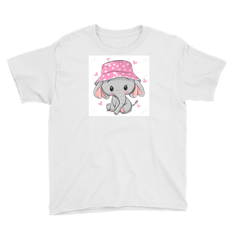 129328439 Cute Cartoon Elephant In A Pink Panama Hat Isolated On A Whi Youth Tee by Linda | Artistshot