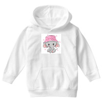 129328439 Cute Cartoon Elephant In A Pink Panama Hat Isolated On A Whi Youth Hoodie | Artistshot