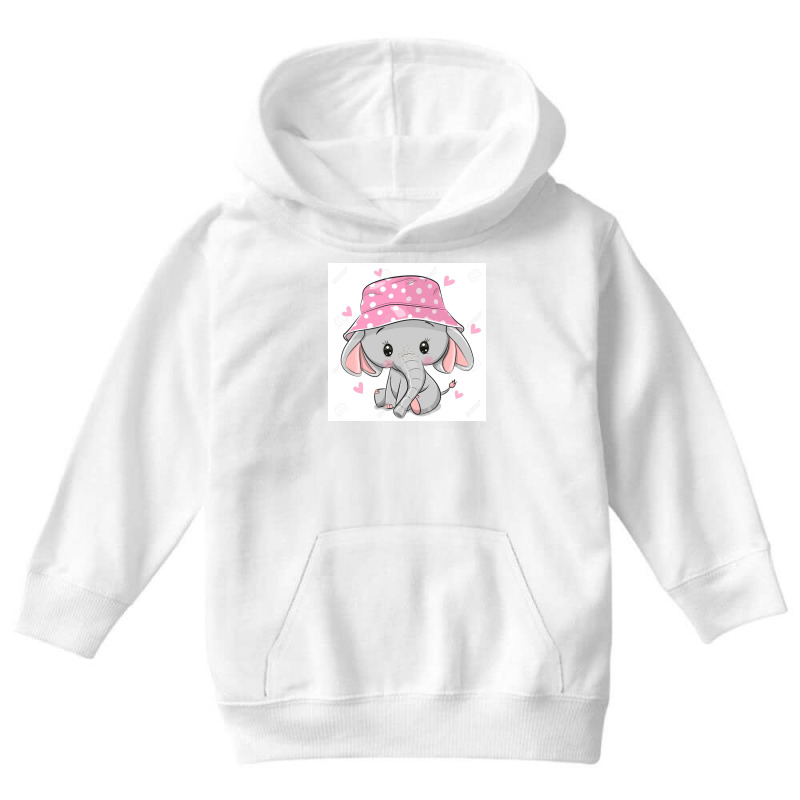 129328439 Cute Cartoon Elephant In A Pink Panama Hat Isolated On A Whi Youth Hoodie by Linda | Artistshot