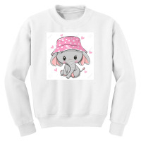 129328439 Cute Cartoon Elephant In A Pink Panama Hat Isolated On A Whi Youth Sweatshirt | Artistshot