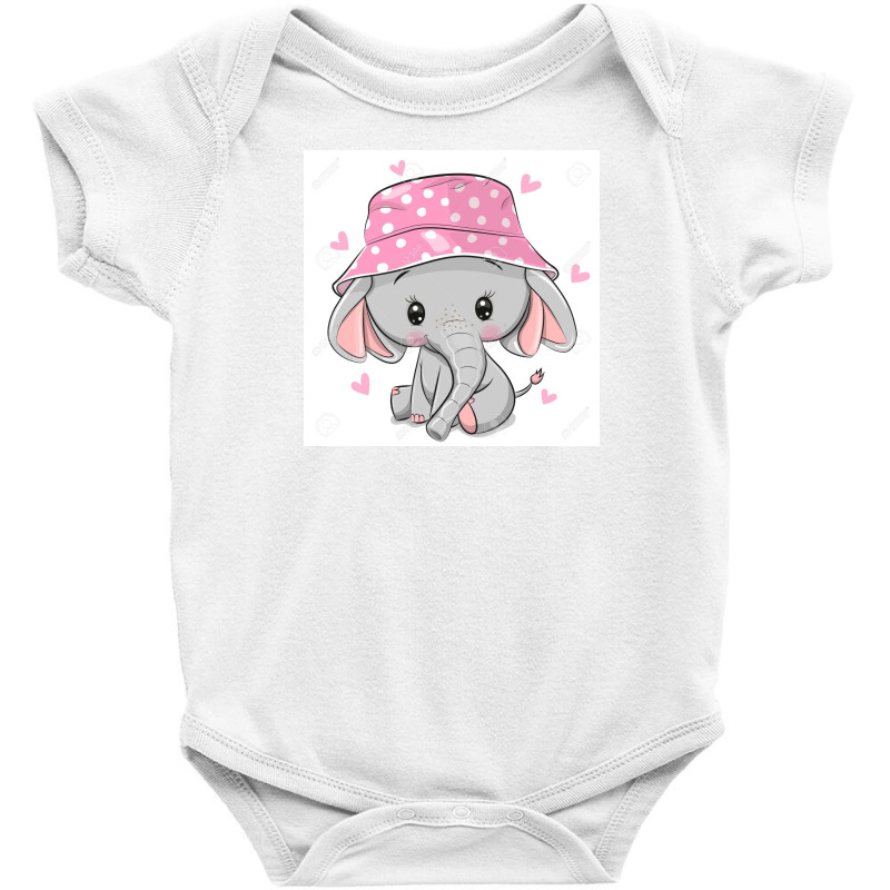 129328439 Cute Cartoon Elephant In A Pink Panama Hat Isolated On A Whi Baby Bodysuit by Linda | Artistshot