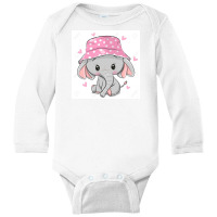 129328439 Cute Cartoon Elephant In A Pink Panama Hat Isolated On A Whi Long Sleeve Baby Bodysuit | Artistshot