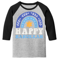 Happy Hanukkah Chanukah Rainbow Menorah Jewish Holiday T Shirt Youth 3/4 Sleeve | Artistshot