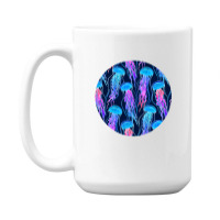 Luminescent Rainbow Jellyfish On Navy Blue .png 15 Oz Coffee Mug | Artistshot