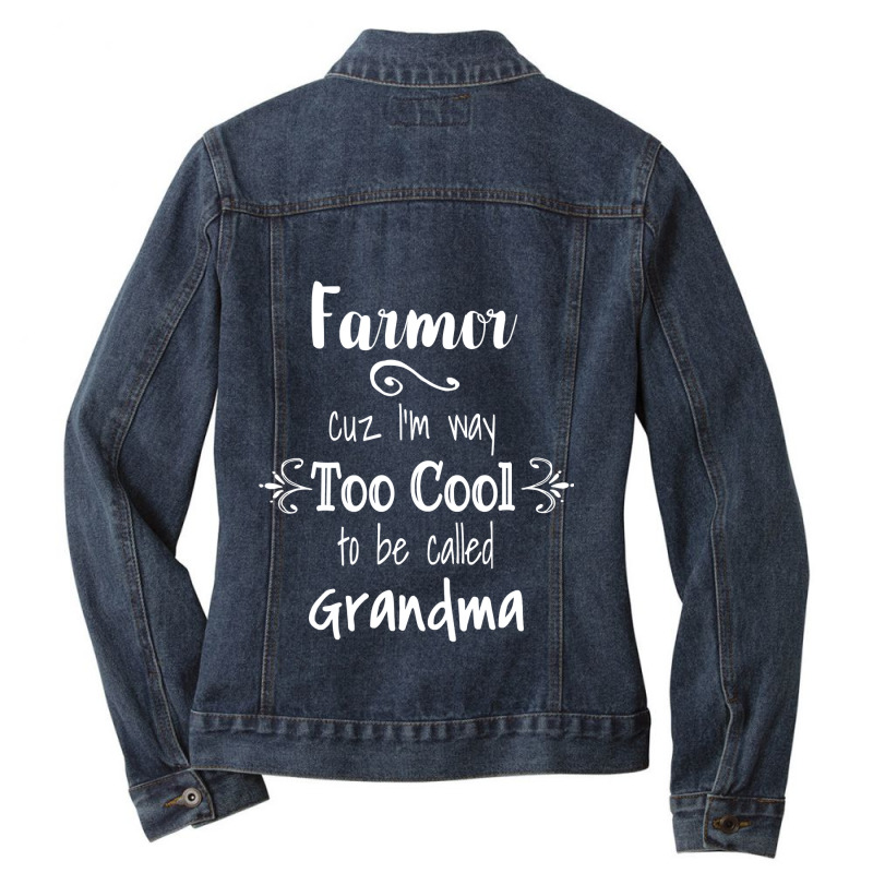 Farmor Too Cool To Call Grandma Danish Swedish Grandmother Ladies Denim Jacket by JamesArtists | Artistshot