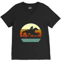 Trending Horse And Cowboy Calf Roping Retro Sun Style V-neck Tee | Artistshot