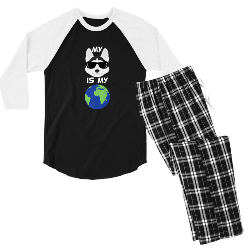 My Siberian Husky Is My World Siberian Husky Men's 3/4 Sleeve Pajama Set by hyskovoyc | Artistshot