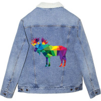 Limited Edition Moose Colorful Low Poly Art Hunting Theme- Hunters Unisex Sherpa-lined Denim Jacket | Artistshot