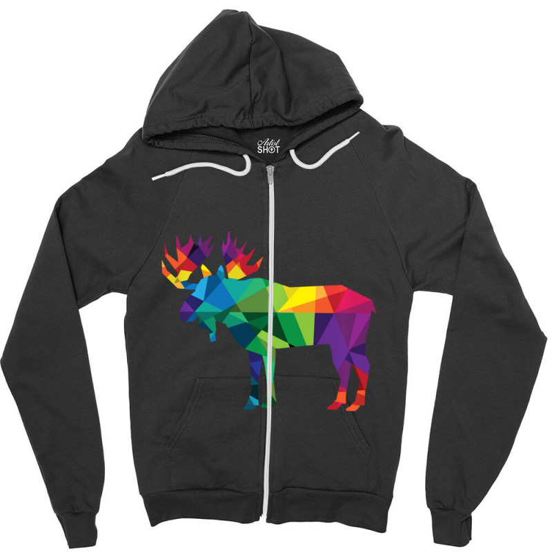 Limited Edition Moose Colorful Low Poly Art Hunting Theme- Hunters Zipper Hoodie | Artistshot