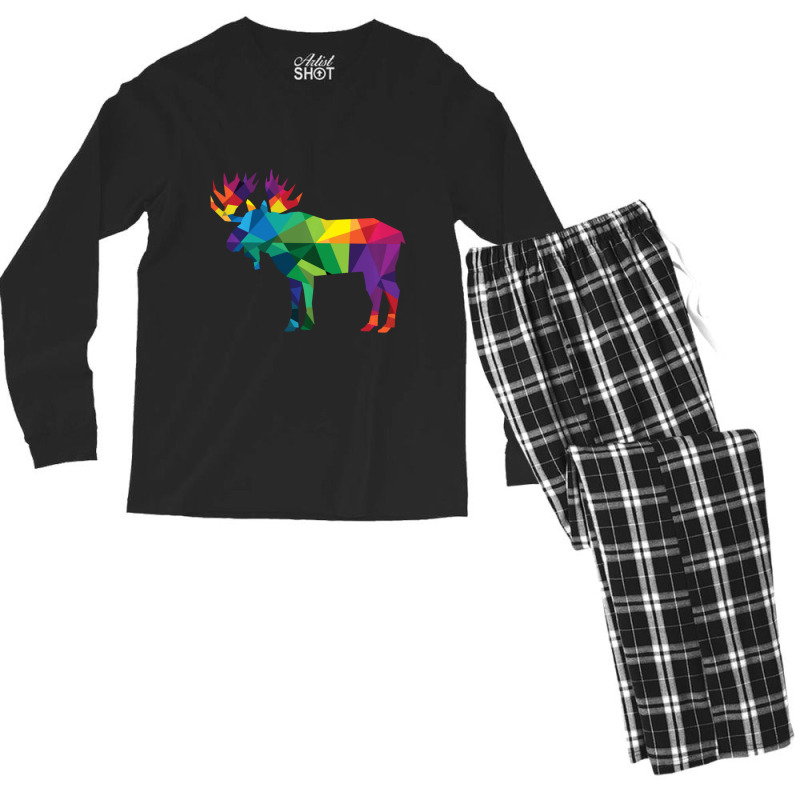 Limited Edition Moose Colorful Low Poly Art Hunting Theme- Hunters Men's Long Sleeve Pajama Set | Artistshot