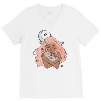 A Girl And Her Cat V-neck Tee | Artistshot