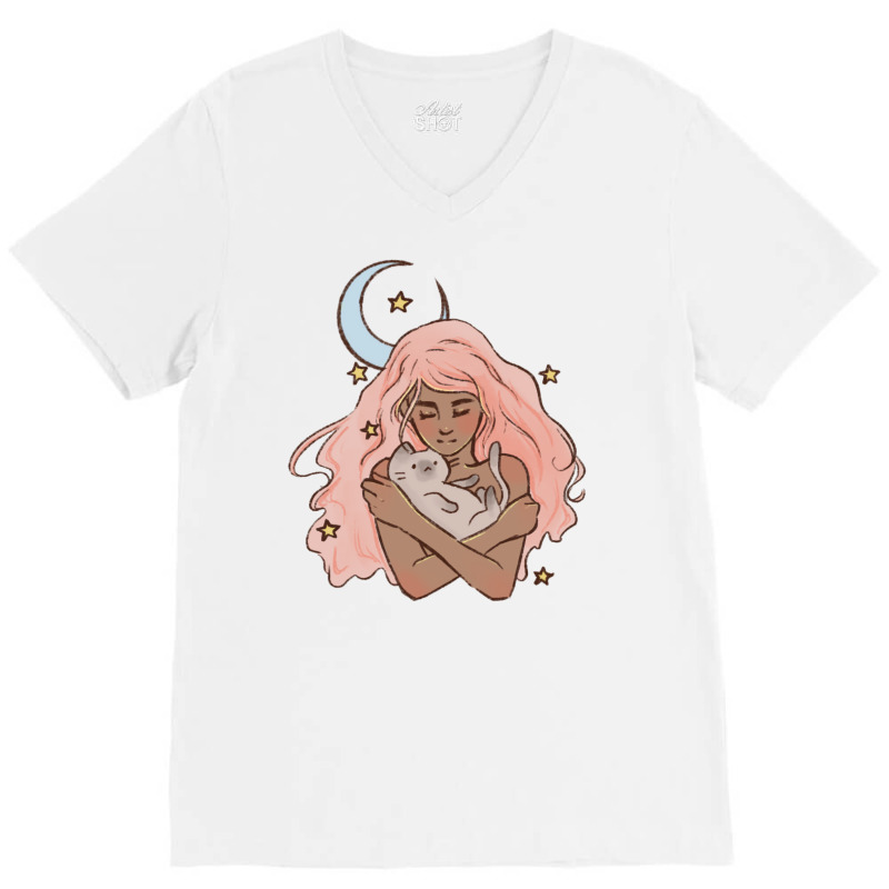 A Girl And Her Cat V-neck Tee | Artistshot