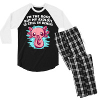 Im Boss But My Axolotl Is In Denial Funny Salamander Humor T Shirt Men's 3/4 Sleeve Pajama Set | Artistshot