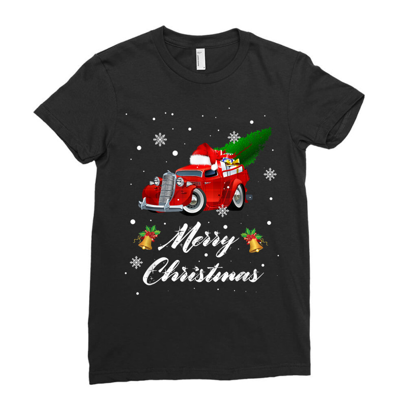 Merry Christmas Vintage Wagon Red Truck Pajama Family Party T Shirt Ladies Fitted T-Shirt by hyong5i4 | Artistshot