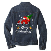 Merry Christmas Vintage Wagon Red Truck Pajama Family Party T Shirt Ladies Denim Jacket | Artistshot