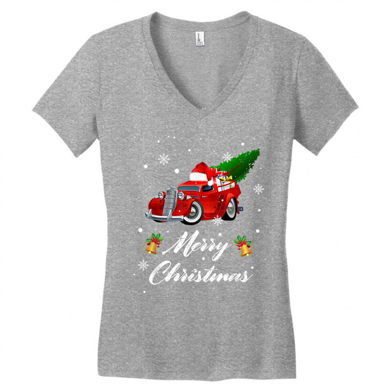 Merry Christmas Vintage Wagon Red Truck Pajama Family Party T Shirt Women's V-Neck T-Shirt by hyong5i4 | Artistshot