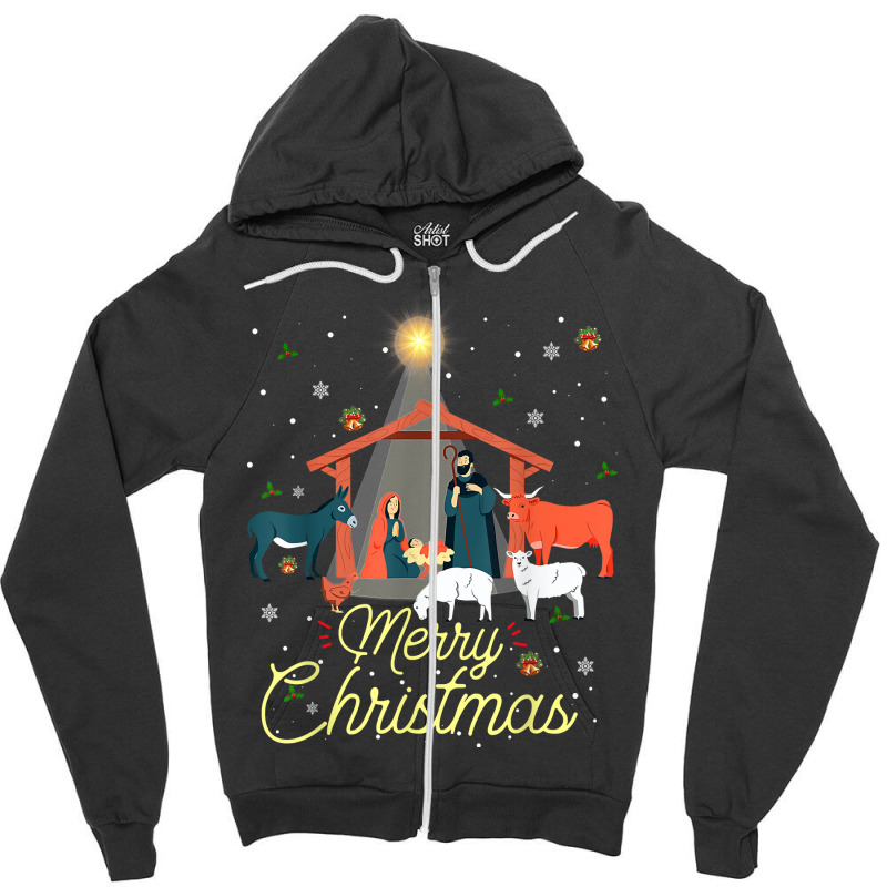 Merry Christmas Baby Christ Jesus Nativity Scene Matching T Shirt Zipper Hoodie by cordellwerw56r | Artistshot