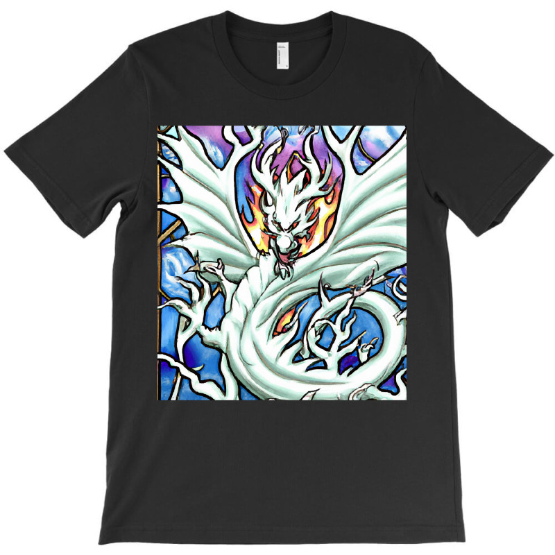 Limited Edition White Dragon Breathing Fire Stained Glass T-shirt | Artistshot