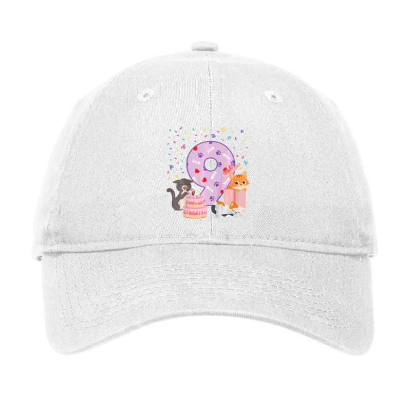 Limited Edition Kids 9th Birthday Girl Cute Cat Outfit 9 Years Old Bda Adjustable Cap by behindcedar22 | Artistshot