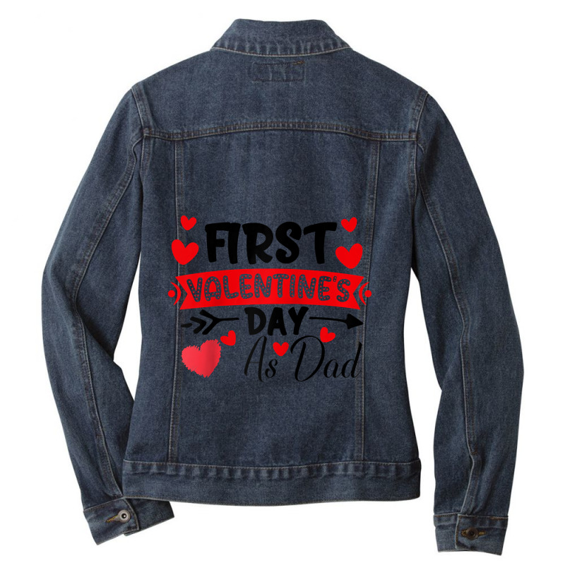 First Valentine As A Dad Valentine S Pregnancy Announcement Ladies Denim Jacket by casaniuy89 | Artistshot