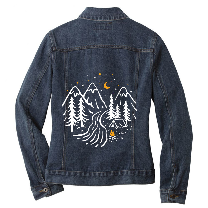 Night Camping Ladies Denim Jacket by Quilimo | Artistshot