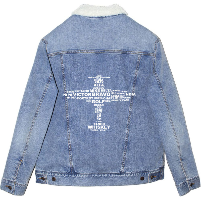 Full Phonetic Alphabet   Cute Plane Letters Tee Gift Unisex Sherpa-lined Denim Jacket | Artistshot