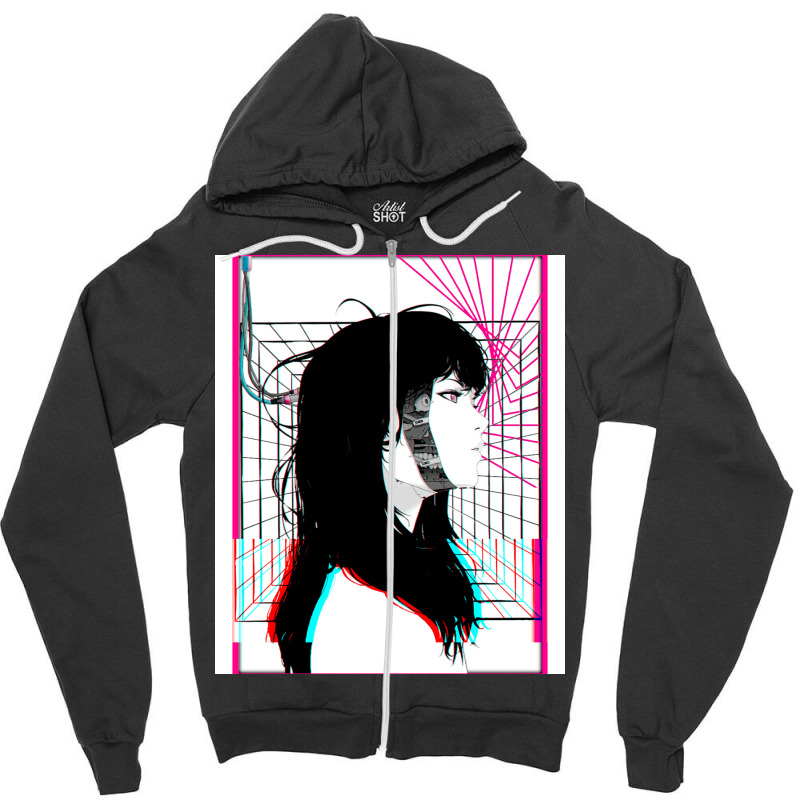 Cyberpunk Cyborg Girl Color Glitch Futuristic Style Zipper Hoodie by livinostuffs6 | Artistshot