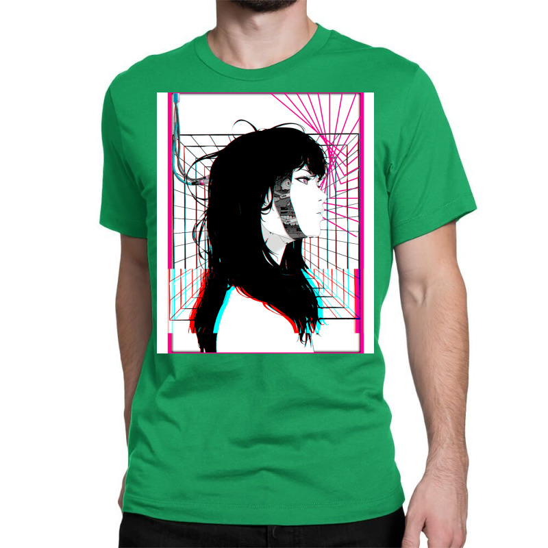 Cyberpunk Cyborg Girl Color Glitch Futuristic Style Classic T-shirt by livinostuffs6 | Artistshot