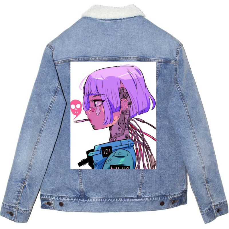 Cyberpunk Girl Unisex Sherpa-Lined Denim Jacket by livinostuffs6 | Artistshot