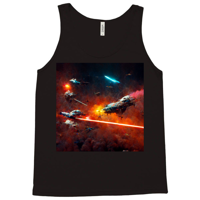 Epic Space Battle Painting Poster Chaotic Laser Fight Tank Top | Artistshot