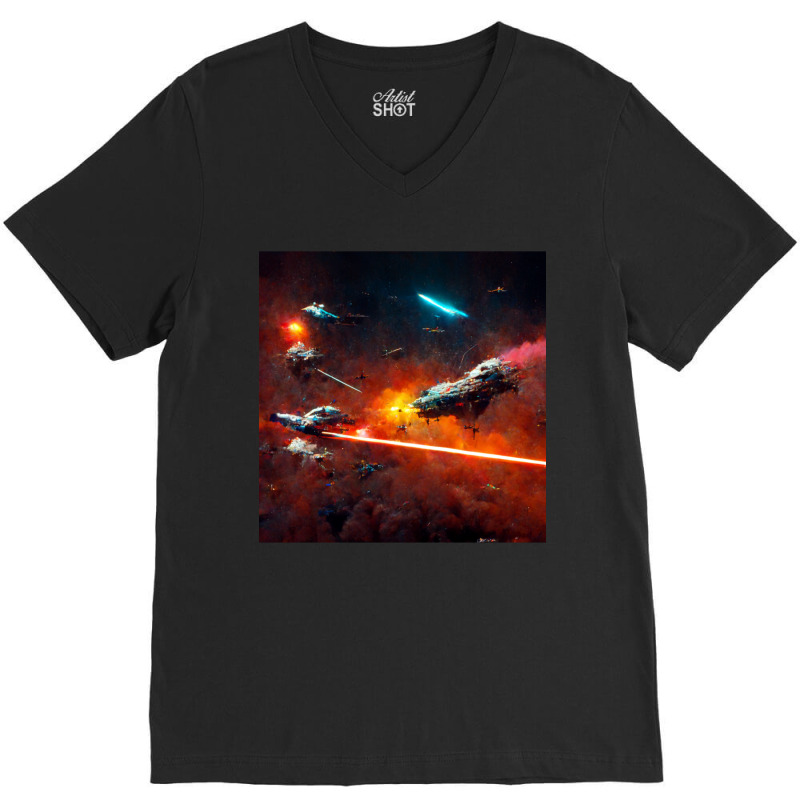 Epic Space Battle Painting Poster Chaotic Laser Fight V-neck Tee | Artistshot