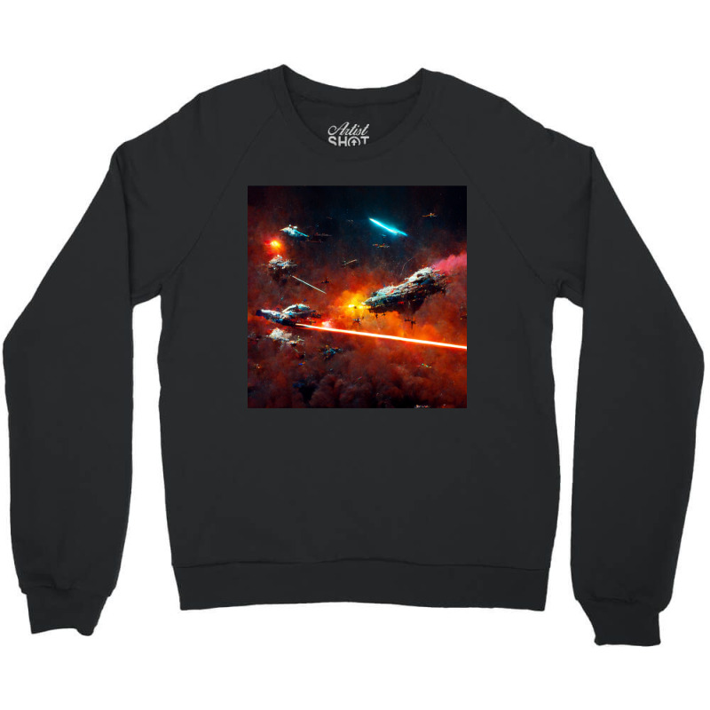 Epic Space Battle Painting Poster Chaotic Laser Fight Crewneck Sweatshirt | Artistshot