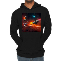 Epic Space Battle Painting Poster Chaotic Laser Fight Lightweight Hoodie | Artistshot