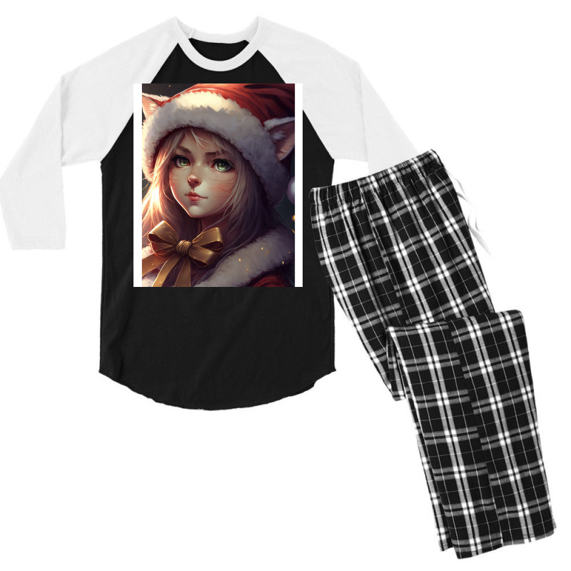 Red Cat Santa Lady Men's 3/4 Sleeve Pajama Set | Artistshot