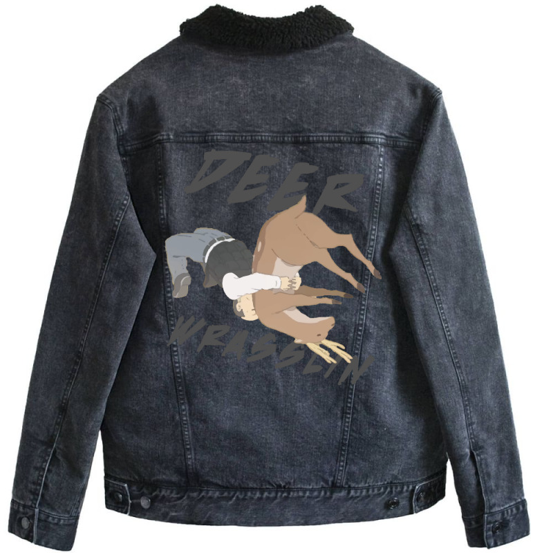 Deer Wrasslin' Unisex Sherpa-Lined Denim Jacket by livinostuffs6 | Artistshot