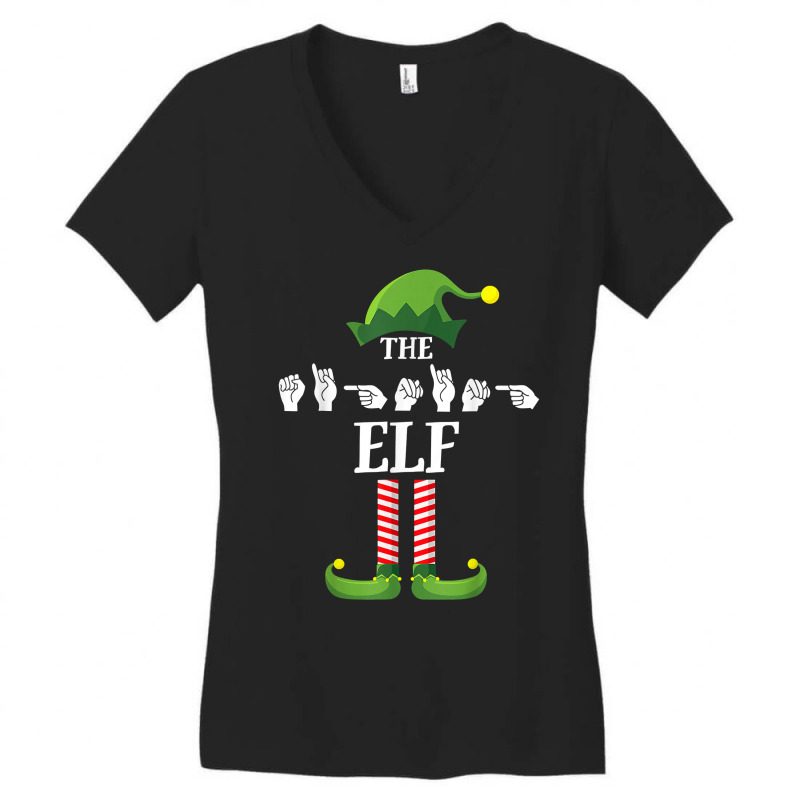 Signing Elf Matching Family Sign Language Deaf Christmas Asl T Shirt Women's V-Neck T-Shirt by l71e1leis | Artistshot