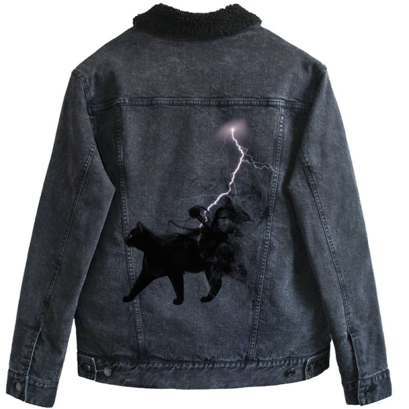 Black Cat Lightning And Metal Unisex Sherpa-Lined Denim Jacket by CAMMIGRAHAM | Artistshot