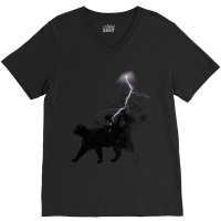 Black Cat Lightning And Metal V-neck Tee | Artistshot