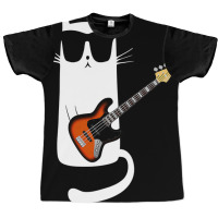 Funny Cat Wearing Sunglasses Playing Bass Guitar Graphic T-shirt | Artistshot