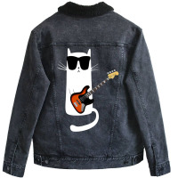 Funny Cat Wearing Sunglasses Playing Bass Guitar Unisex Sherpa-lined Denim Jacket | Artistshot