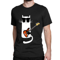 Funny Cat Wearing Sunglasses Playing Bass Guitar Classic T-shirt | Artistshot