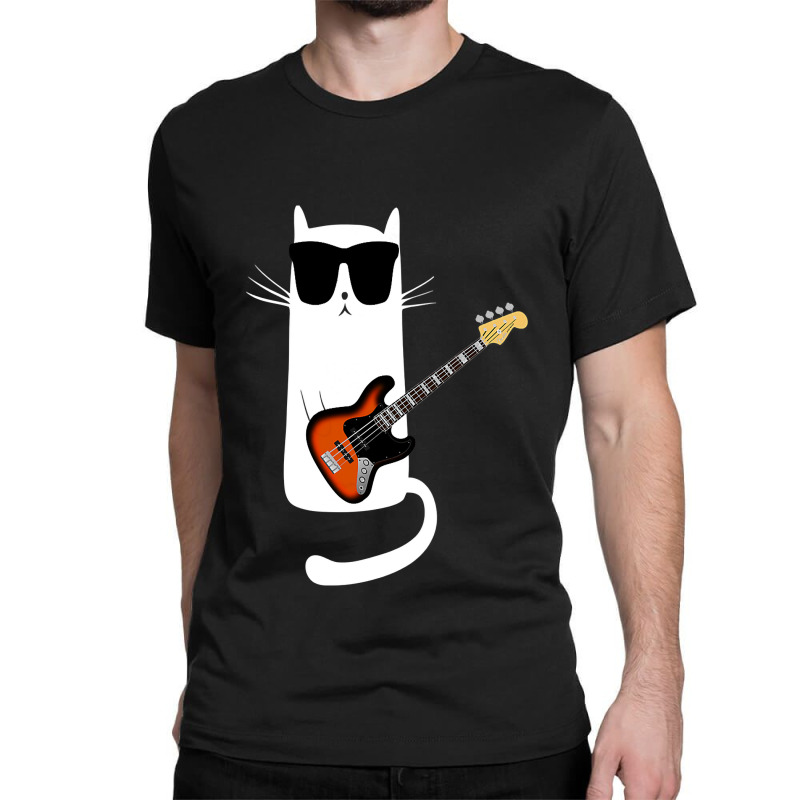 Funny Cat Wearing Sunglasses Playing Bass Guitar Classic T-shirt by JamesArtists | Artistshot