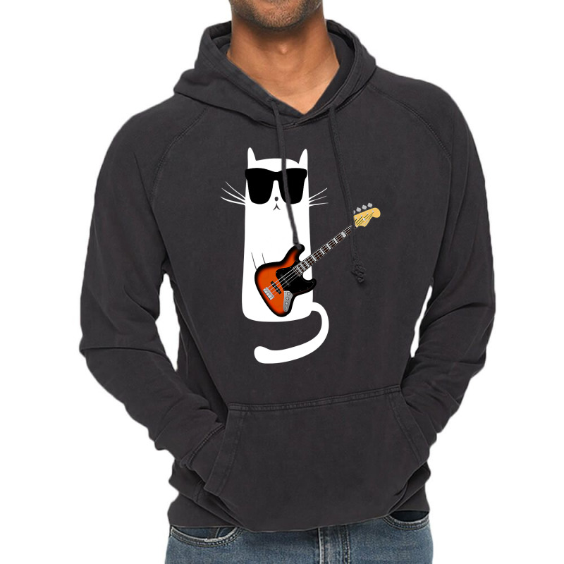 Funny Cat Wearing Sunglasses Playing Bass Guitar Vintage Hoodie by JamesArtists | Artistshot